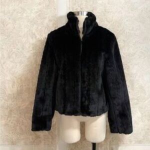 Kristen Blake Black faux fur Jacket with Stand Collar